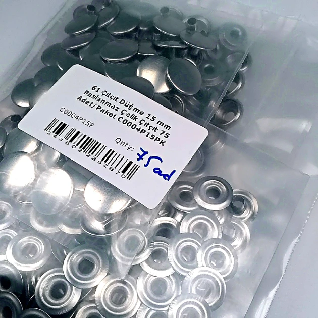 15 mm 61 Çıtçıt Düğme Paslanmaz Çelik Çıtçıt 75 Adet/Paket C0004P15PK