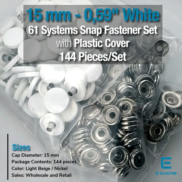 15 mm 61 Çıtçıt Düğme Saç 3 Alt Parça Çıtçıt 144 Adet/Paket C0004PL15PK