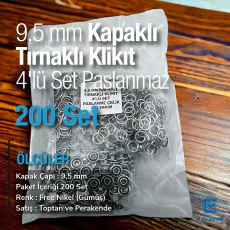 9,5 mm Paslanmaz Bebe Çıtçıtı Kapaklı Klikıt Çıtçıt 200 Adet/Pk C0095KPPK