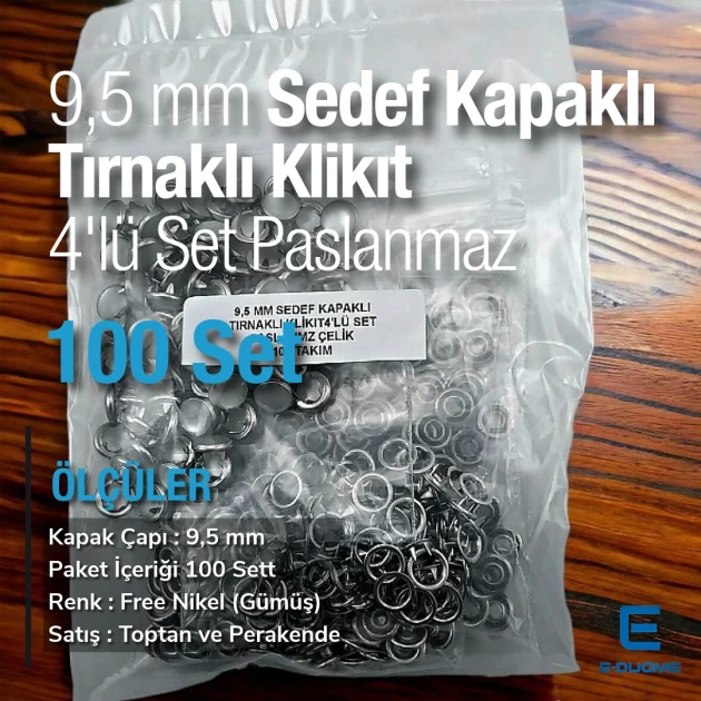 9,5 mm Paslanmaz Bebe Çıtçıtı Sedefli Klikıt Çıtçıt 100 Adet/Pk C0095SPPK