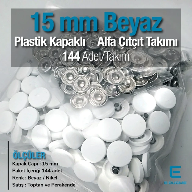 5 mm Alfa Çıtçıt Düğme 1 Plastik Kapak Saç 3 Alt Parça 144 Adet/Paket CPL0001PPK
