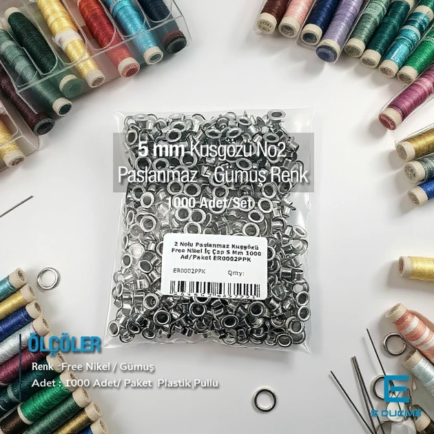 Paslanmaz 2 Nolu Kuşgözü İç Çap 5 mm 1000 Ad/Paket ER0002PPK