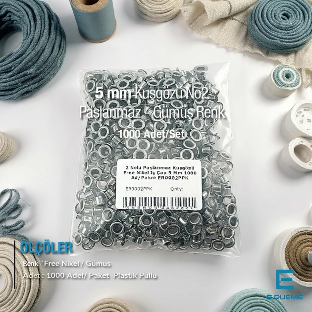 Paslanmaz 2 Nolu Kuşgözü İç Çap 5 mm 1000 Ad/Paket ER0002PPK