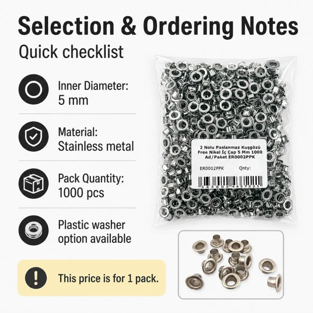 5 mm Inner Diameter Stainless Metal Eyelet, 1000 pcs/Pack ER0002PPK for crafting and textile applications