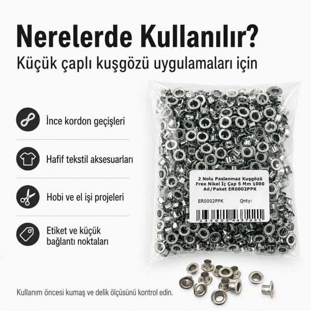 5 mm Inner Diameter Stainless Metal Eyelet, 1000 pcs/Pack ER0002PPK for crafting and textile applications