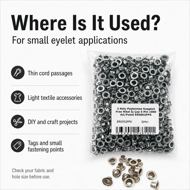 5 mm Inner Diameter Stainless Metal Eyelet, 1000 pcs/Pack ER0002PPK for crafting and textile applications