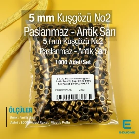 4,5 mm İç Çap No 2 Paslanmaz Bombeli Kuşgözü Antik Sarı – 1000 Adet/Paket ER0002PPKAS