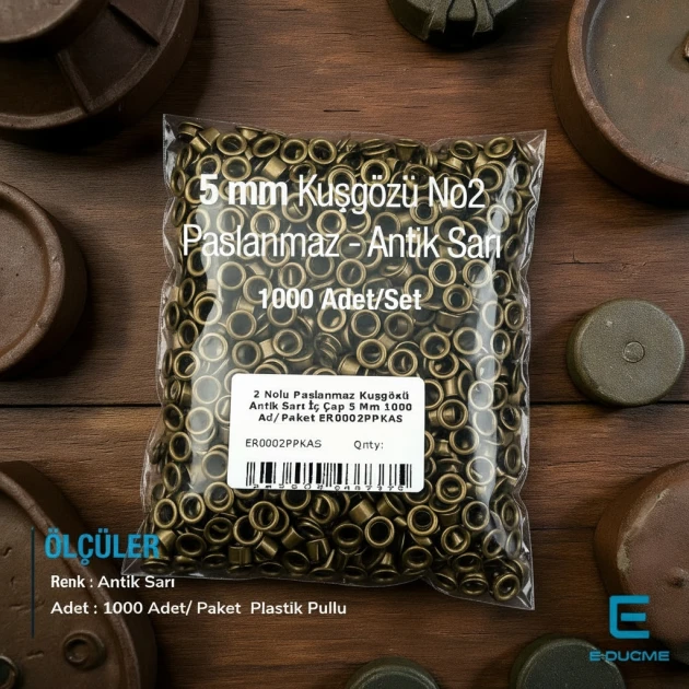 5 mm Stainless Eyelet Antique Brass 13/64" Inner Diameter 1000 Pcs/Pack ER0002PPK