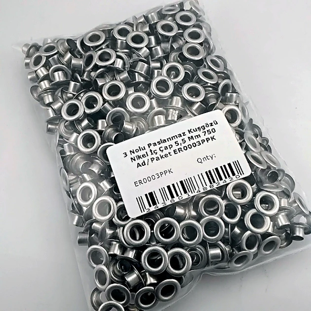 7/32" Eyelet Stainless Free Nickel Inner Diameter 5.5 mm 750 Pcs/Pack ER0003PPK