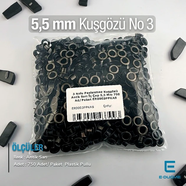 5,5 mm Kuşgözü Paslanmaz Antik Sarı 3 Nolu 750 Ad/Paket ER0003PPKAS