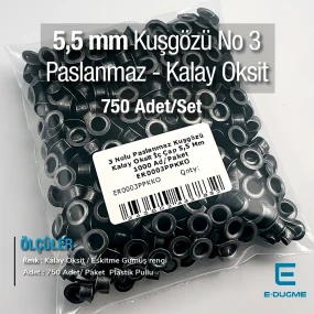 5 mm İç Çap No 3 Paslanmaz Kuşgözü Eskitme Gümüş – 750 Adet/Paket ER0003PPKKO