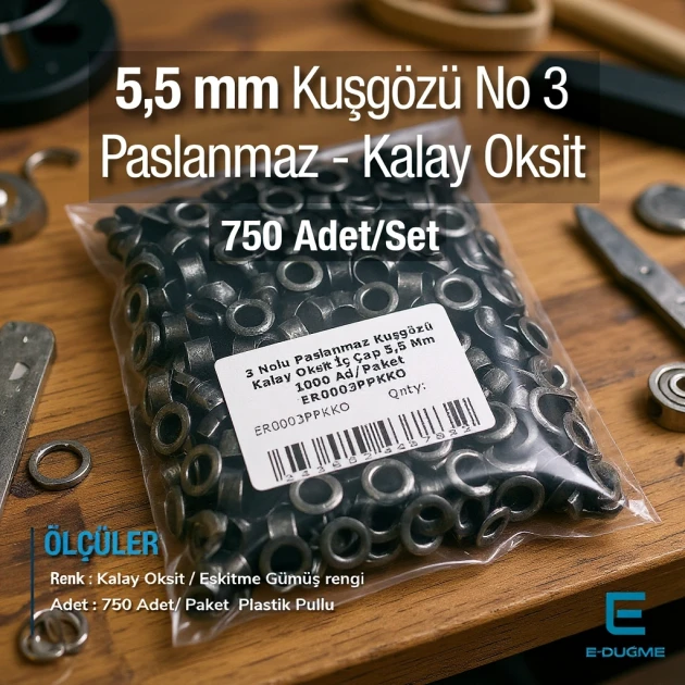 7/32" Eyelet  Stainless 5.5 mm Old Silver 750 Pcs/Pack ER0003PPKKO