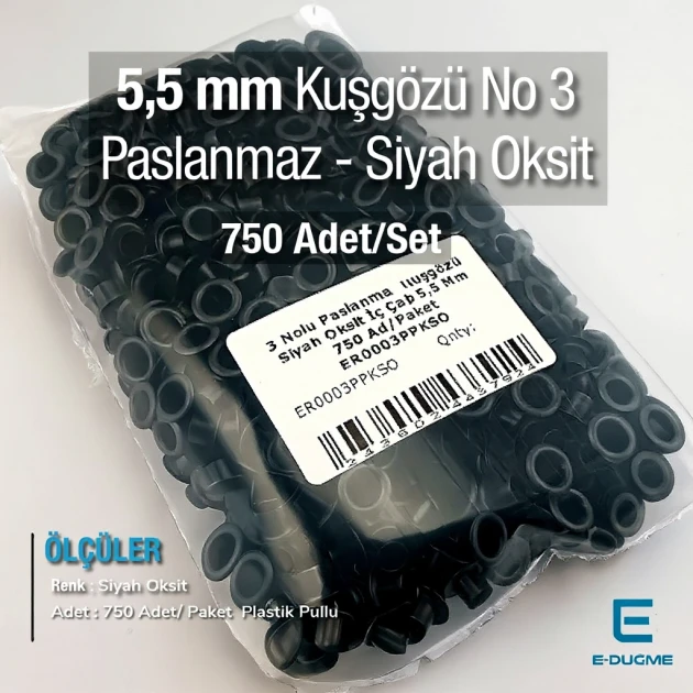 5,5 mm Kuşgözü Paslanmaz 3 No Siyah Oksit 750 Ad/Paket ER0003PPKSO