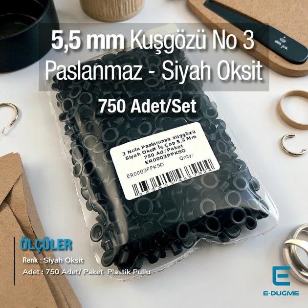 5,5 mm Kuşgözü Paslanmaz 3 No Siyah Oksit 750 Ad/Paket ER0003PPKSO