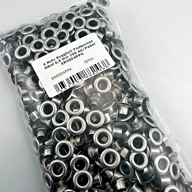 6,5 mm Kuşgözü Paslanmaz 4 Nolu Free Nikel 750 Ad/Paket ER0004PPK