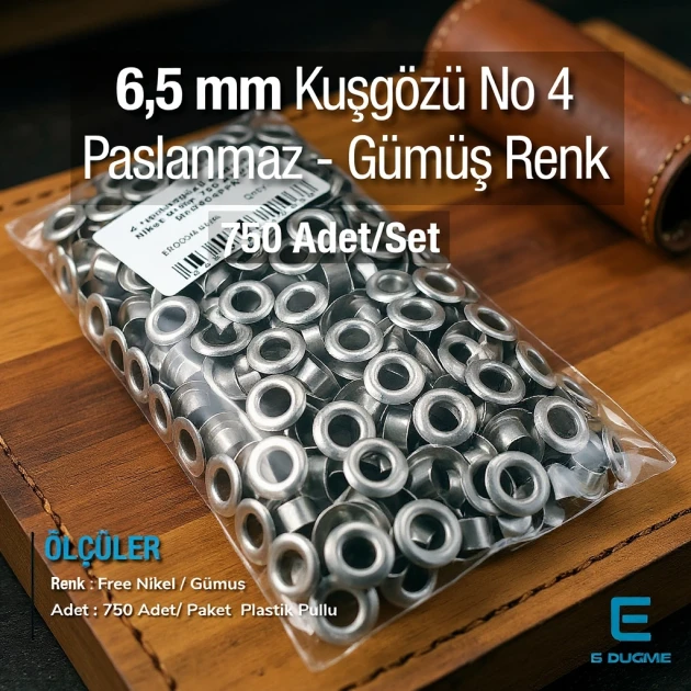 6,5 mm Kuşgözü Paslanmaz 4 Nolu Free Nikel 750 Ad/Paket ER0004PPK