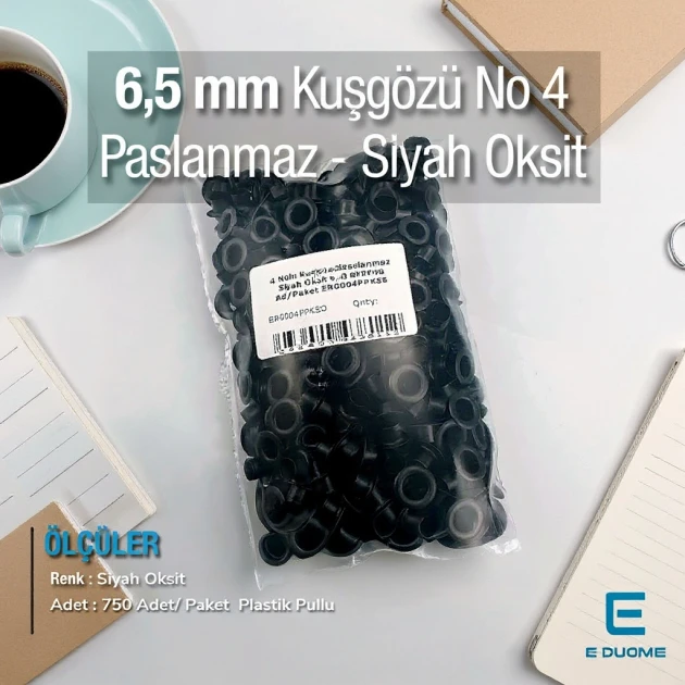 17/64" Eyelets 6.5 mm Black Oxide Stainless 750 Pcs/Pack ER0004PPKSO