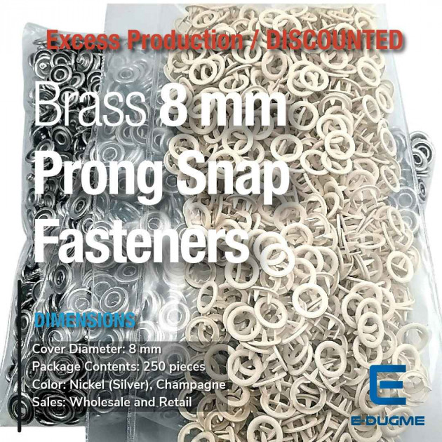 Prong Snap Fasteners 8 mm 0,31" For Baby Clothes Ecru Color 700 Pieces ERBCLK0008PECRU