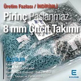 8 mm Bebek Mavisi Pirinç Delikli Klikıt Çıtçıt 250 Takım ERBCLK0008PRLB