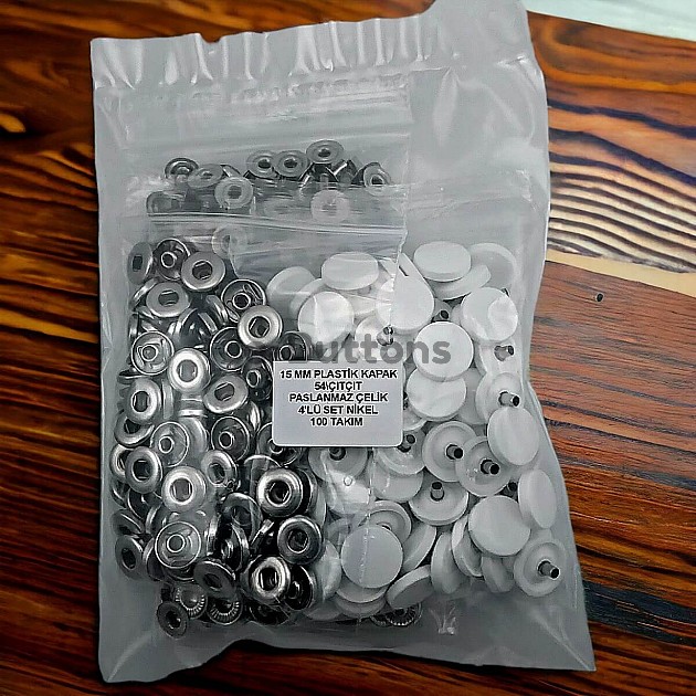 Plastic Snap Fastener 15 mm Stainless Bottom Piece Set 100 pcs/pkt ERC0015PLPPK