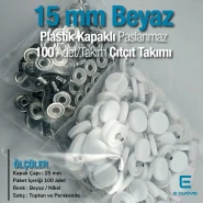 15 mm - 0,59" Plastic White Cap Snap Fasteners 100 pieces/pack ERC0015PWHT