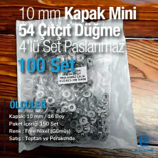 10 mm Mini 54 Çıtçıt VT2 Çıtçıt Düğme Paslanmaz Çelik 100 Ad/Pkt ERC00P10PK
