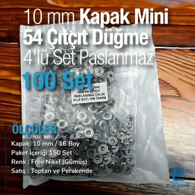 10 mm / 0.39 in VT2 Mini 54 Stainless Steel Wallet Snap Fasteners, 100 Sets ERC00P10PK
