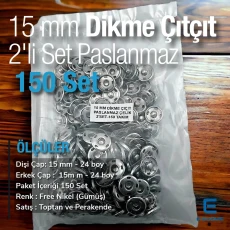 Sew Snap Button 15 mm 24L 5/8" Stainless Steel 150 Pcs/Pack Four Holes ERD150P4PK