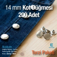 14 mm Kot Düğmesi 22 Boy Paslanmaz 200 adet/pkt ERK0140PPK