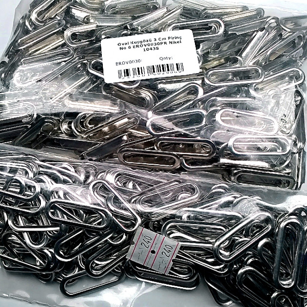 3 cm - 1,18" Oval Eyelet Brass 100 Pieces / Pack Nickel Plating EROV0030PRPromo