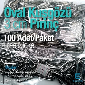 3 cm Pirinç Oval Kuşgözü Nikel Renk 100 Adet EROV0030PRPromo