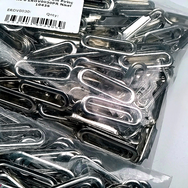 3 cm - 1,18" Oval Eyelet Brass 100 Pieces / Pack Nickel Plating EROV0030PRPromo