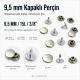33.5 Pin Rivet 9.5 mm (0.37") Stainless Steel Cap with Aluminum Pin for Leather, Fabric, and Canvas Applications