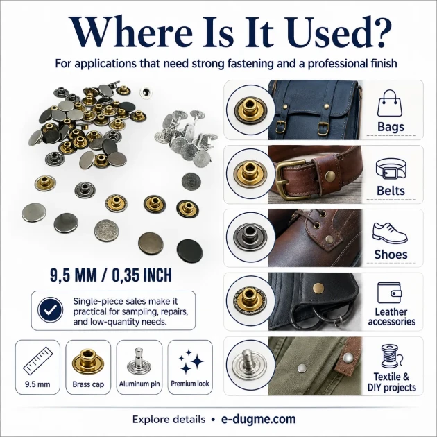 33.5 Pin Rivet with 9.5 mm Brass Cap and Aluminum Pin for Bags and Leather Goods
