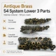 Antique Brass Color Stainless 54 System Lower 3 Parts, 100 pcs/Pack - Ideal for snap fastener applications in coats, bags