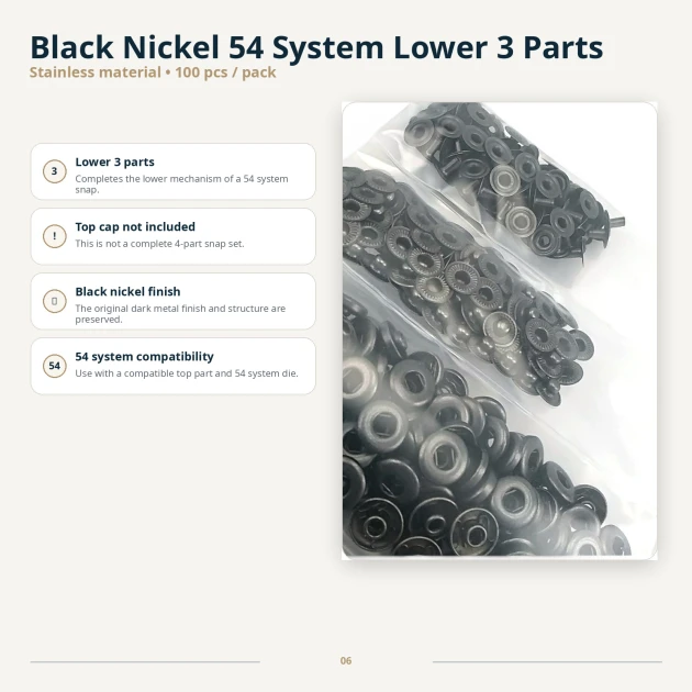 Black Nickel Stainless 54 System Snap Fasteners for Coats, Jackets, Bags - 100 pcs Pack