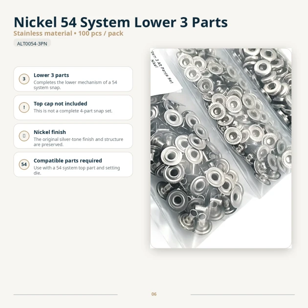 Black Nickel Stainless 54 System Lower 3 Parts - 100 pcs Pack for Snap Fasteners in Coats, Jackets, Bags and More