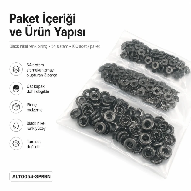 Black Nickel Color Brass 54 System Lower 3 Parts for Snap Fasteners, 100 pcs Pack