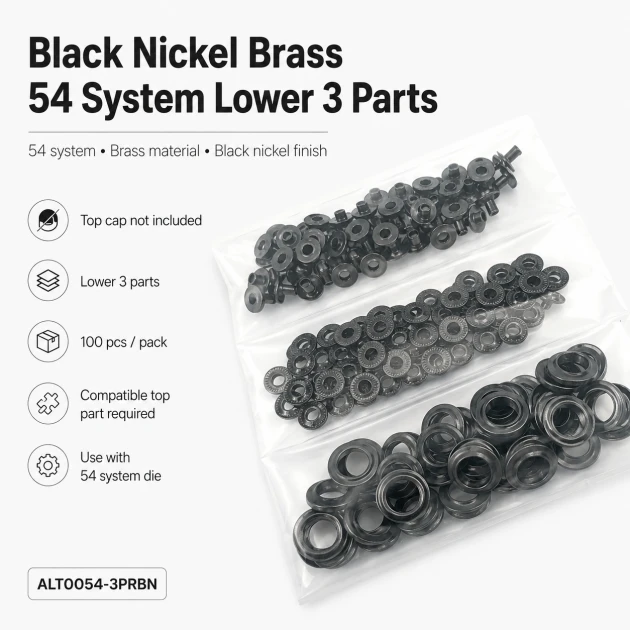 Black Nickel Color Brass 54 System Lower 3 Parts for Snap Fasteners, 100 pcs Pack