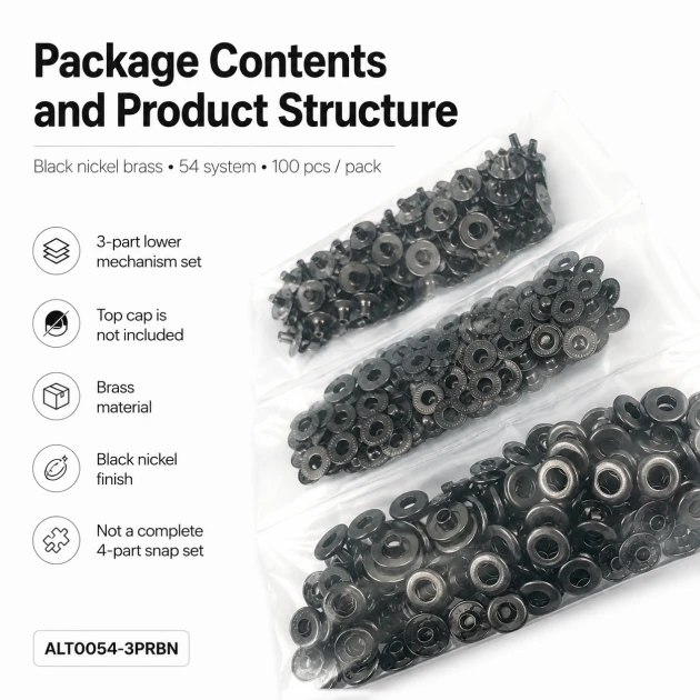 Black Nickel Color Brass 54 System Lower 3 Parts for Snap Fasteners, 100 pcs Pack