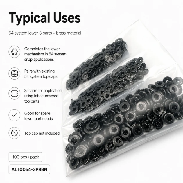 Black Nickel Color Brass 54 System Lower 3 Parts for Snap Fasteners, 100 pcs Pack