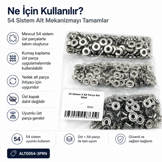Nickel Color Brass 54 System Lower 3 Parts for Snap Fasteners, 100 pcs Pack, Durable Sheet Metal Components