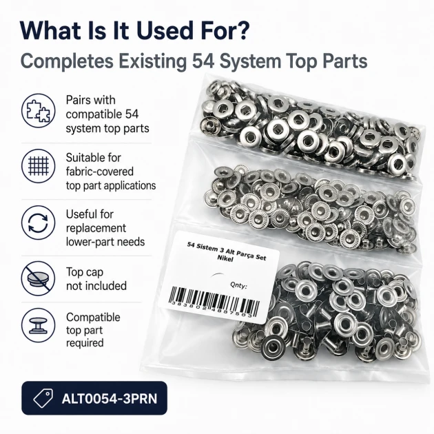 Nickel Color Brass 54 System Lower 3 Parts for Snap Fasteners, 100 pcs Pack, Durable Sheet Metal Components