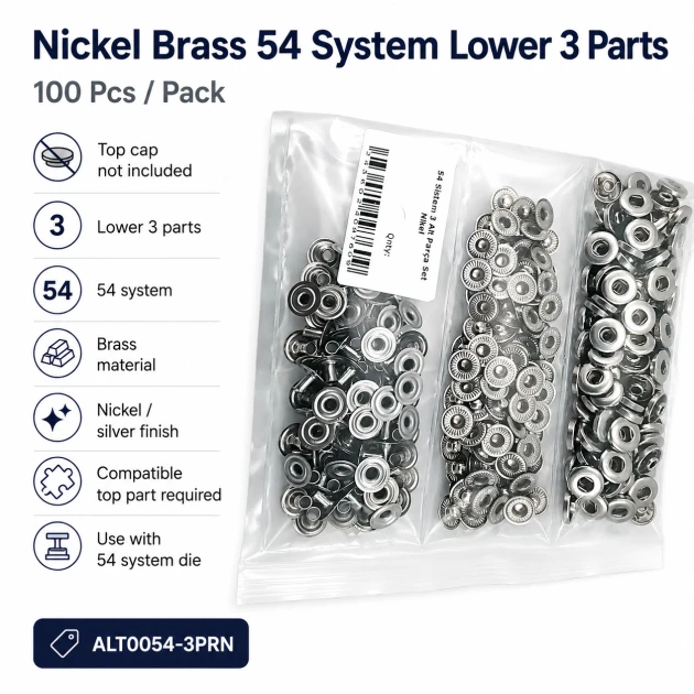 Nickel Color Brass 54 System Lower 3 Parts for Snap Fasteners, 100 pcs Pack, Durable Sheet Metal Components