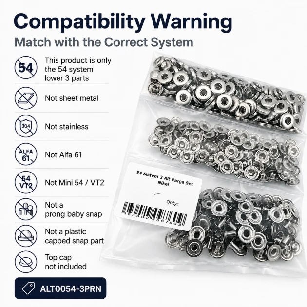 Nickel Color Brass 54 System Lower 3 Parts for Snap Fasteners, 100 pcs Pack, Durable Sheet Metal Components