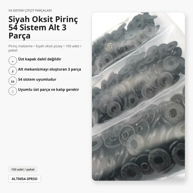 Black Oxide Color Brass 54 System Lower 3 Parts for Snap Fasteners, 100 pcs Pack