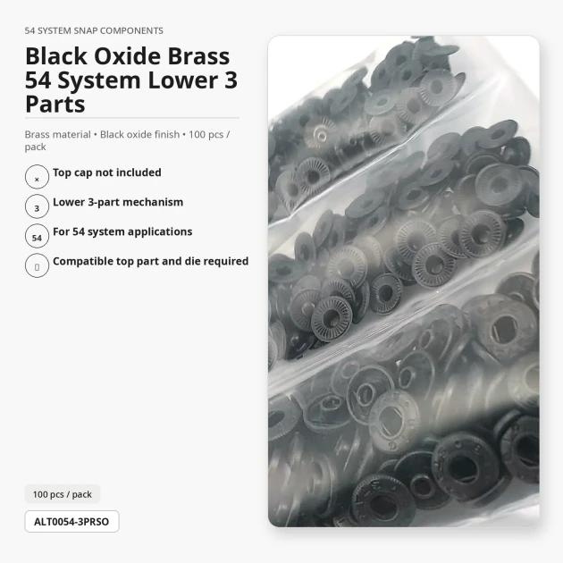 Black Oxide Color Brass 54 System Lower 3 Parts for Snap Fasteners, 100 pcs Pack