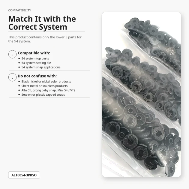 Black Oxide Color Brass 54 System Lower 3 Parts for Snap Fasteners, 100 pcs Pack