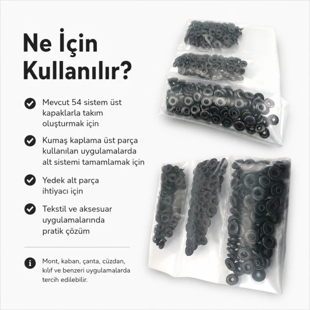 Black Oxide Color Stainless 54 System Lower 3 Parts, 100 pcs/Pack - Ideal for snap fastener applications in coats, bags, and