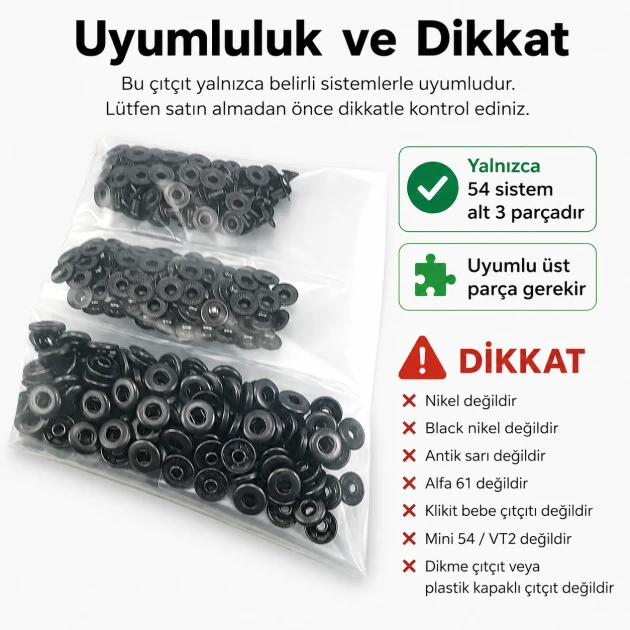 Black Oxide Color Stainless 54 System Lower 3 Parts, 100 pcs/Pack - Ideal for snap fastener applications in coats, bags, and